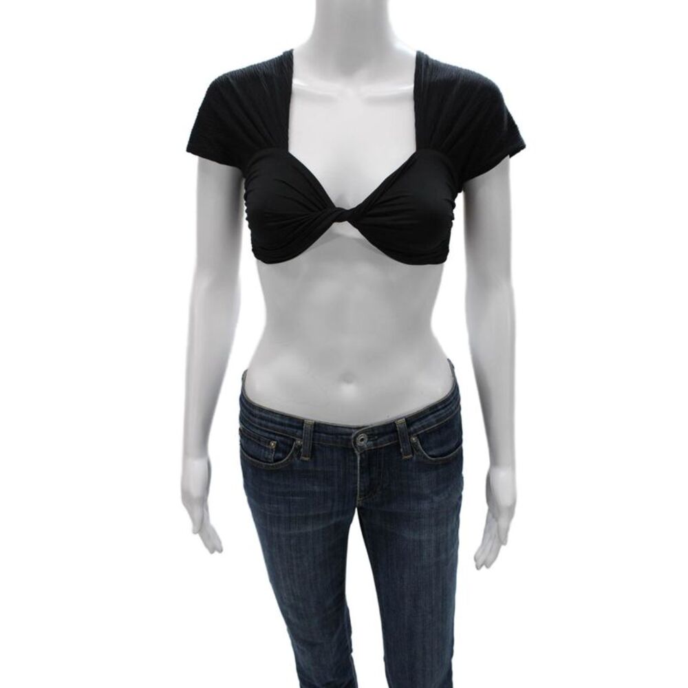 Nonchalant Label Womens Cropped Black T-Shirt Sweetheart Neckline Size M